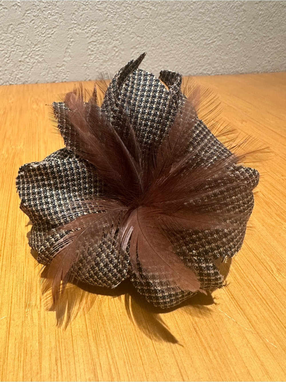 Unisex Tweed & Feather Floral Brooch